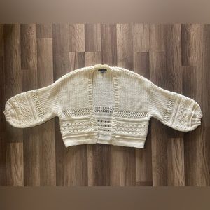 American Eagle White knitted Open Front Sweater With Balloon Sleeves Size S